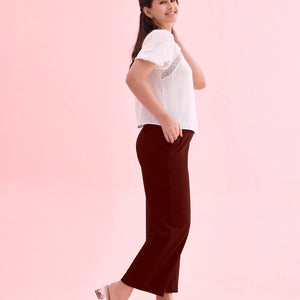 Women Solid Bright Maroon Ponte Wide Leg Pants