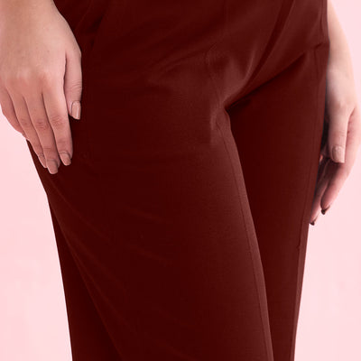 Women Solid Bright Maroon Ponte Wide Leg Pants