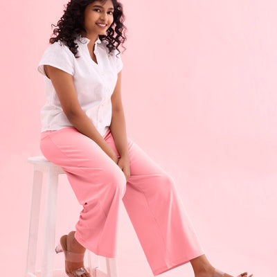 Women Solid Mauve Mid Rise Ribbed Palazzos