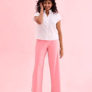 Women Solid Mauve Mid Rise Ribbed Palazzos