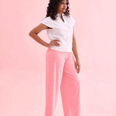 Women Solid Mauve Mid Rise Ribbed Palazzos