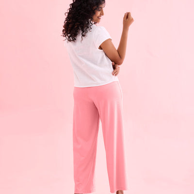 Women Solid Mauve Mid Rise Ribbed Palazzos