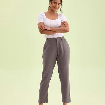 Women Medium Grey Crepe Pants