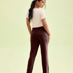 Women Solid Dark Wine Mid Rise Ultra Warm Kurti Pant
