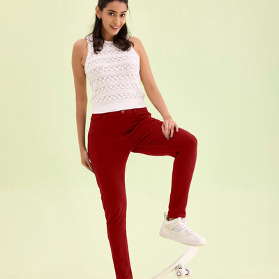 Women Solid Maroon Super Stretch Warm Jeggings
