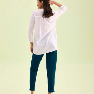 Women Solid Turquoise Blue Cotton Mid Rise Kurti Pants