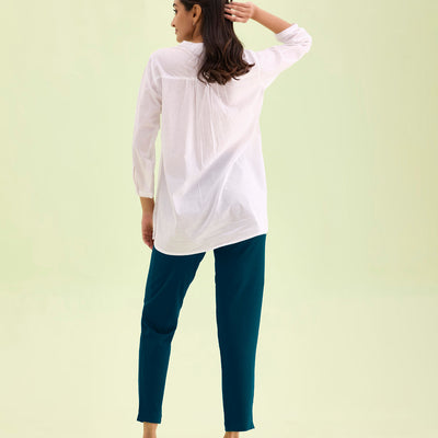 Women Solid Turquoise Blue Cotton Mid Rise Kurti Pants