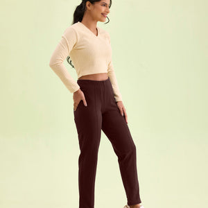 Women Solid Dark Wine Warm Kurti Pant