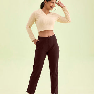 Women Solid Dark Wine Warm Kurti Pant