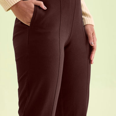 Women Solid Dark Wine Warm Kurti Pant