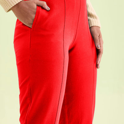 Women Solid Dark Red Warm Kurti Pant