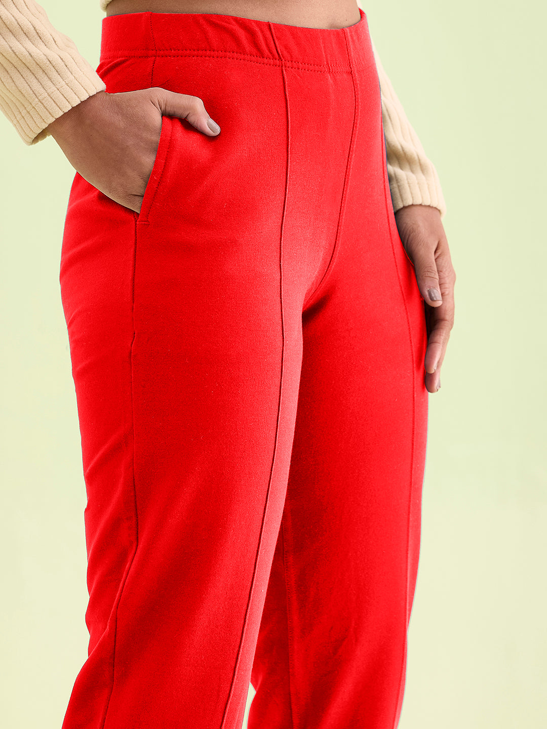 Women Solid Dark Red Warm Kurti Pant