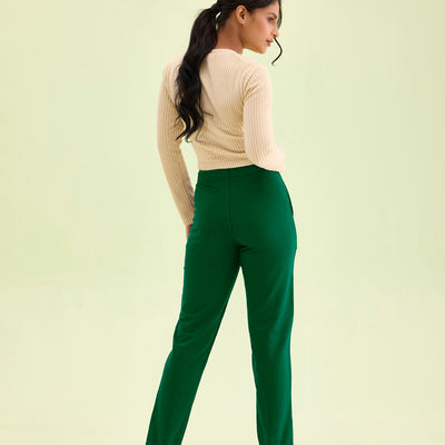 Women Solid Bottle Green Warm Kurti Pant