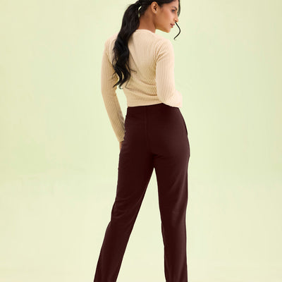 Women Solid Dark Wine Warm Kurti Pant