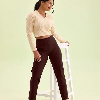 Women Solid Dark Wine Warm Kurti Pant