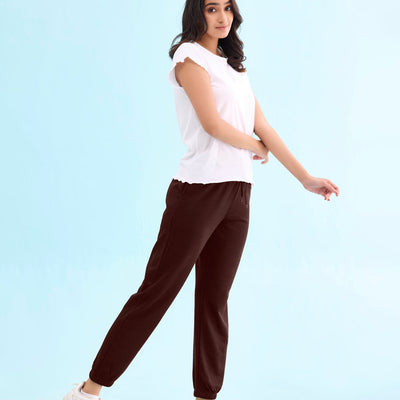 Women Solid Dark Wine Mid Rise Ultra Warm Jogger