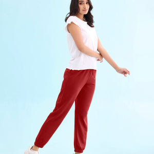 Women Solid Maroon Mid Rise Ultra Warm Jogger