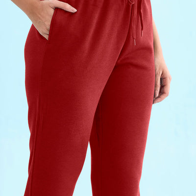 Women Solid Maroon Mid Rise Ultra Warm Jogger