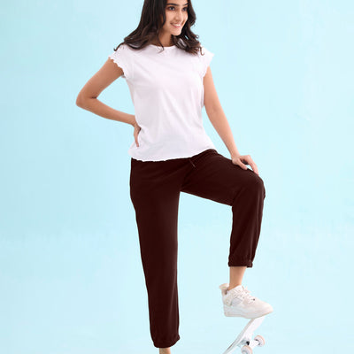 Women Solid Dark Wine Mid Rise Ultra Warm Jogger