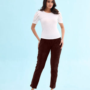 Women Solid Dark WIne Mid Rise Corduroy Treggings