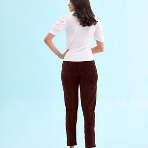 Women Solid Dark WIne Mid Rise Corduroy Treggings
