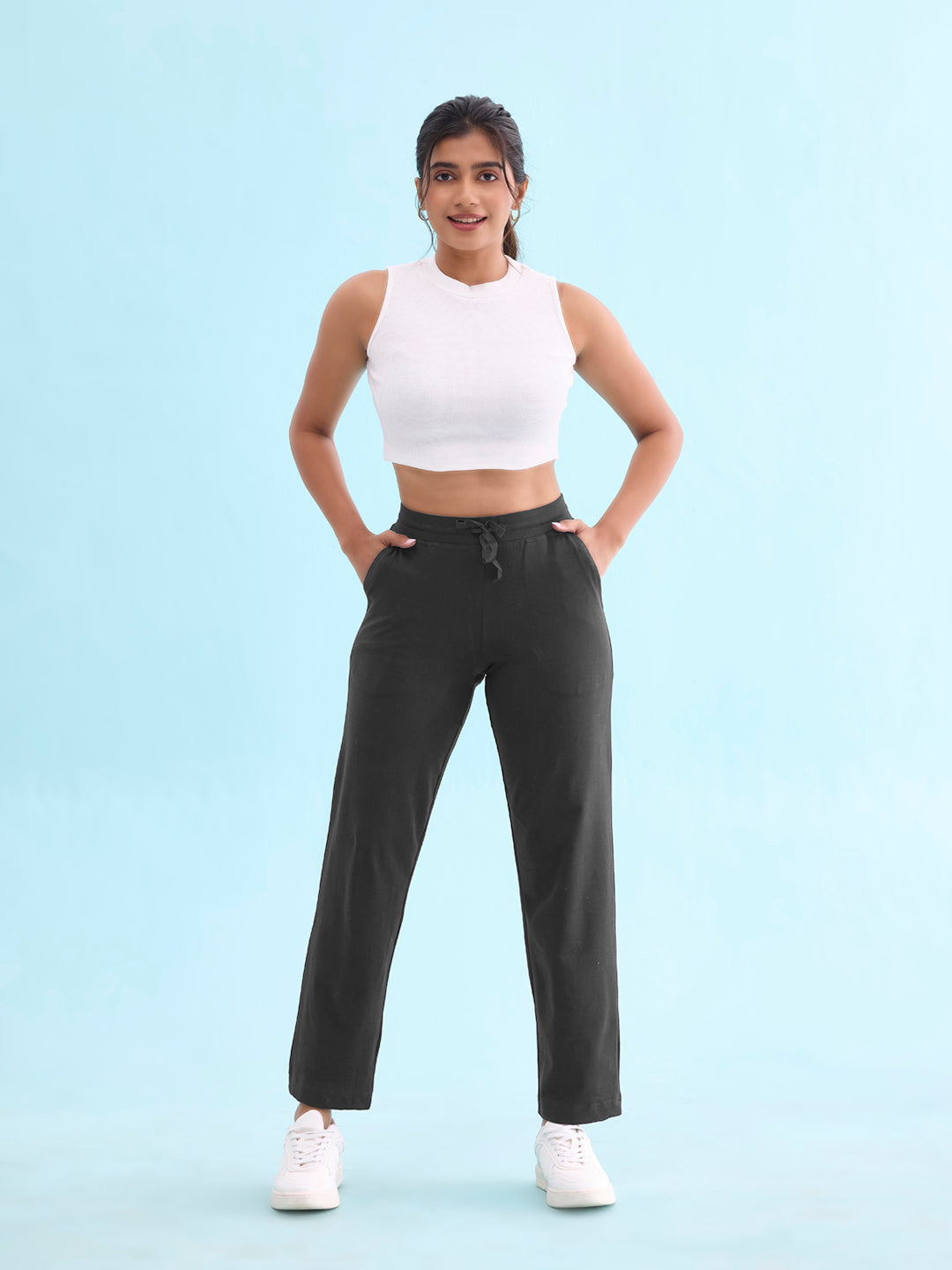 Women Solid Antra Melange Mid Rise Track Pant