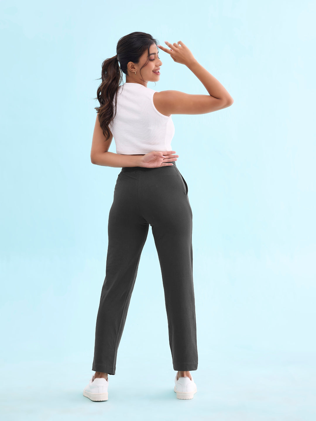 Women Solid Antra Melange Mid Rise Track Pant