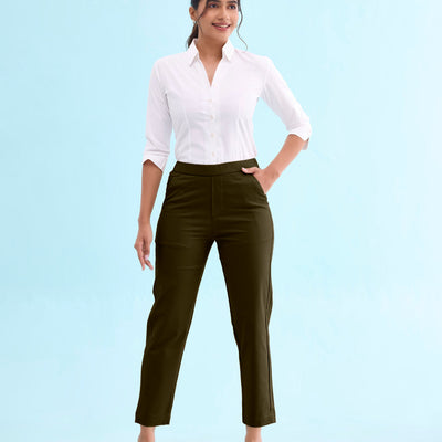 Women Dark Olive Chinos Trousers