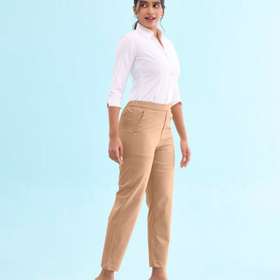 Women Beige Chinos Trousers