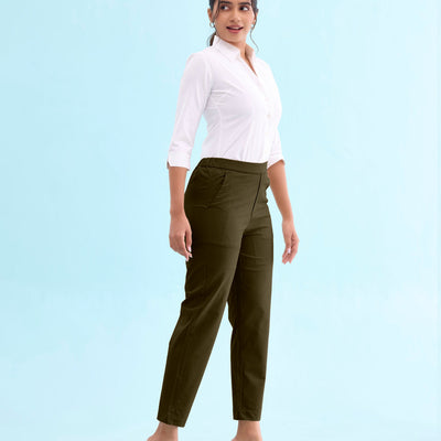 Women Dark Olive Chinos Trousers