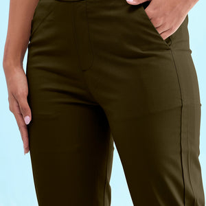 Women Dark Olive Chinos Trousers