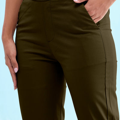 Women Dark Olive Chinos Trousers