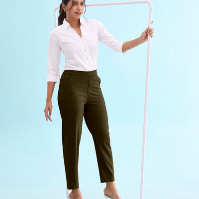 Women Dark Olive Chinos Trousers