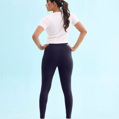 Women Solid Navy High Rise Yoga Leggings