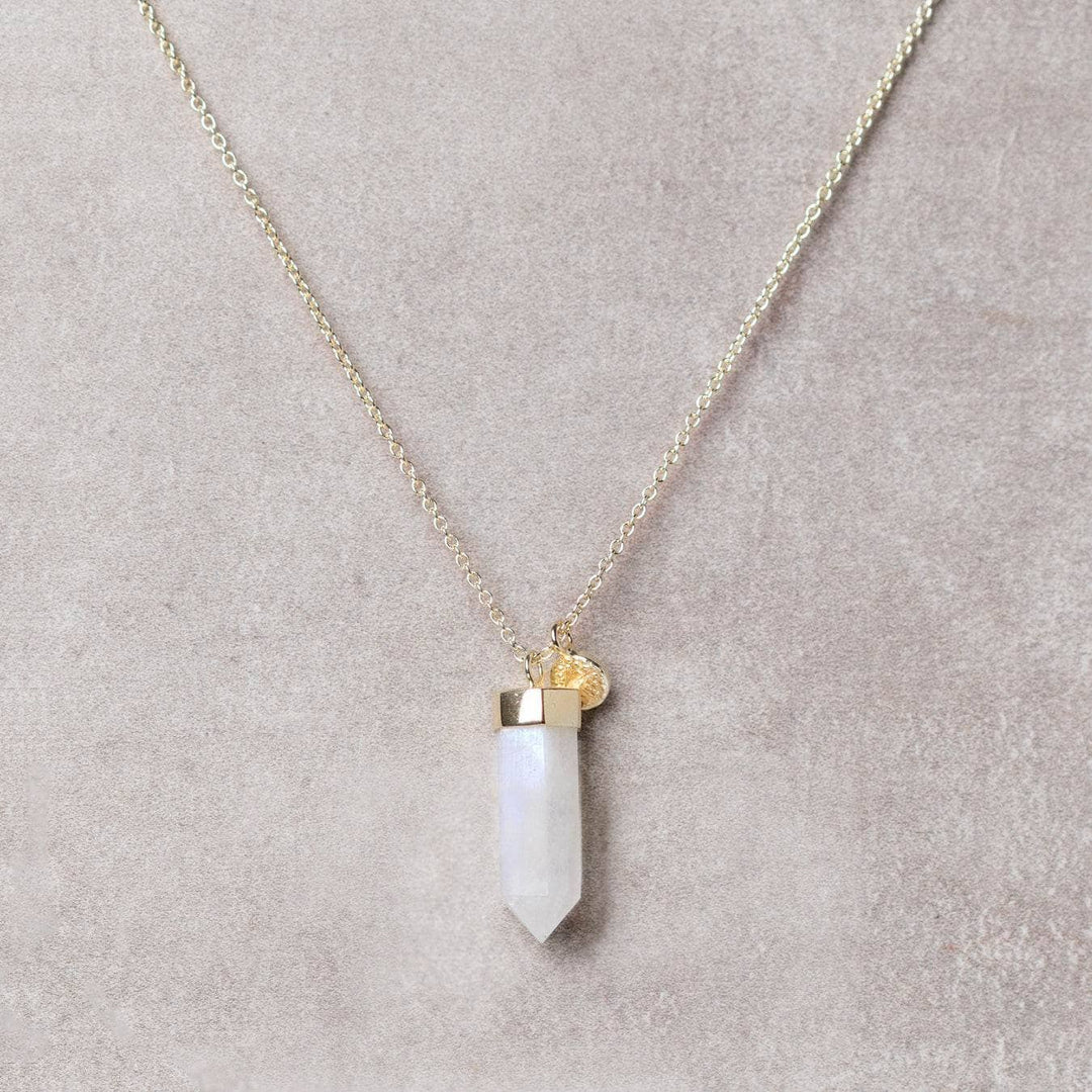 Rainbow Moonstone Crystal Point Necklace