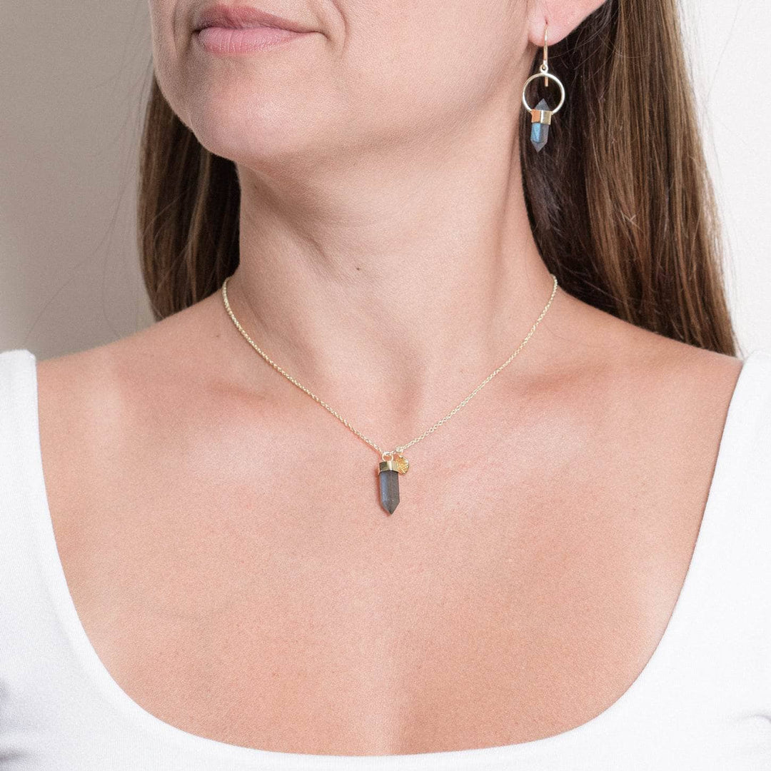 Delicate Labradorite Crystal Point Necklace