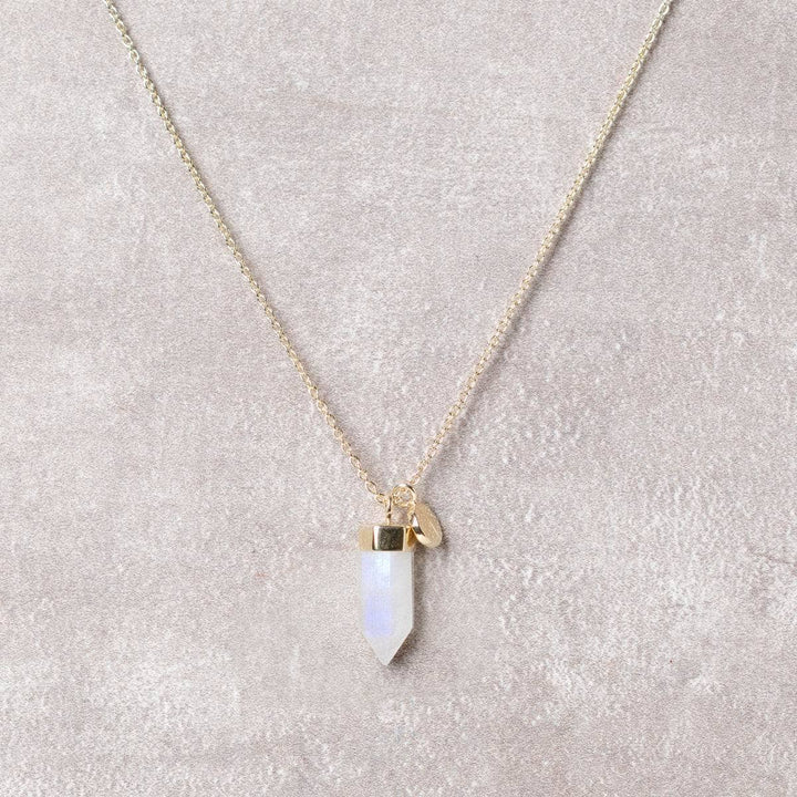 Delicate Rainbow Moonstone Crystal Point Necklace