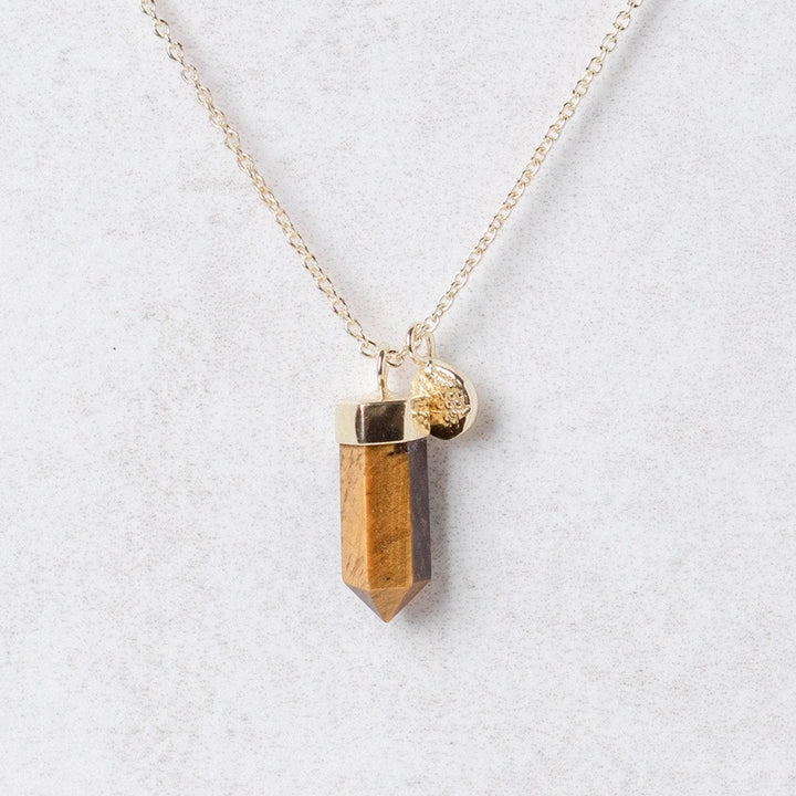 Delicate Tiger Eye Crystal Point Necklace