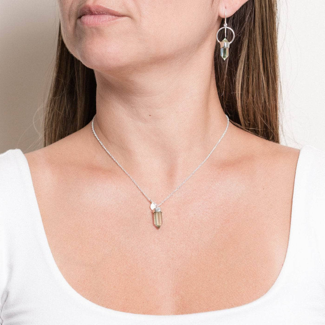 Delicate Green Amethyst Crystal Point Necklace