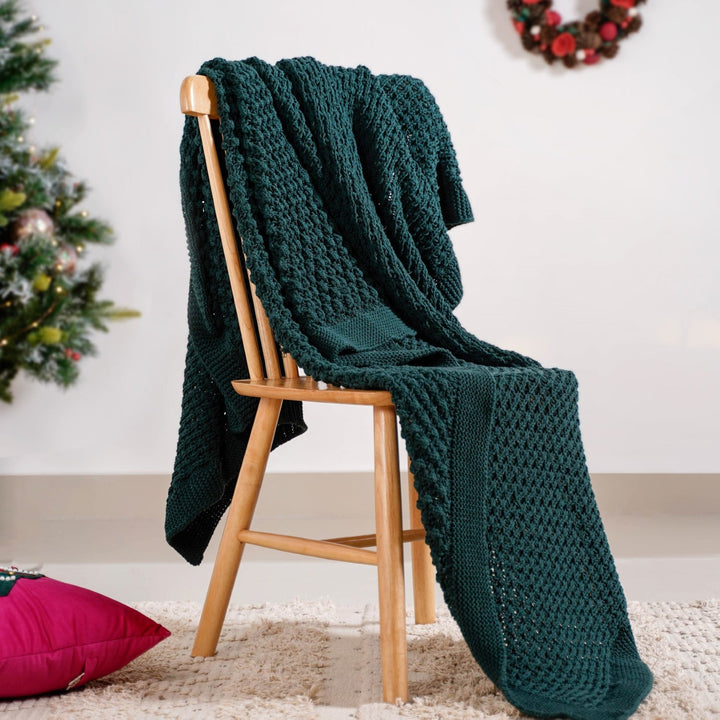 Green Cable Knitted Pure Cotton Soft Throw Blanket