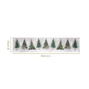 Grove Of Pine Trees Print Embellished White Dining Table Runner