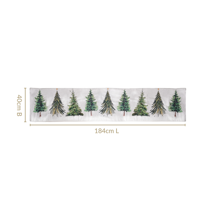 Grove Of Pine Trees Print Embellished White Dining Table Runner