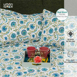Fitted King Size Cotton Bedsheet - Guldaudi Floral- Blue