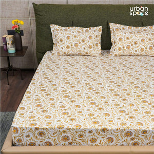 Serene Collection - Breathable 200 TC 100% Pure Cotton Single Bedsheet with Pillow Cover, Guldaudi Floral - Brown