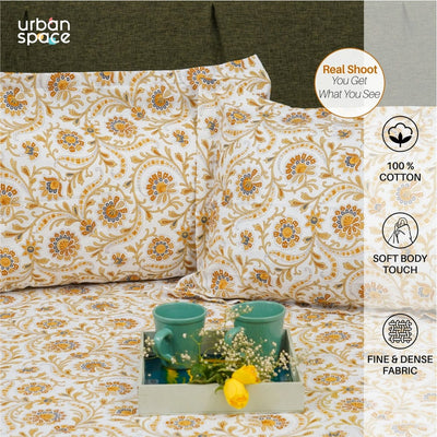 Serene Collection - Breathable 200 TC 100% Pure Cotton Single Bedsheet with Pillow Cover, Guldaudi Floral - Brown