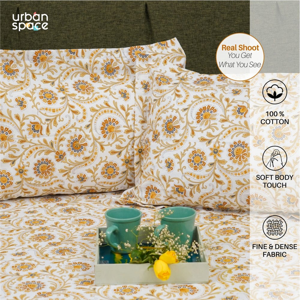 Fitted King Size Cotton Bedsheet - Guldaudi Floral - Brown