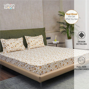 Fitted King Size Cotton Bedsheet - Guldaudi Floral - Brown
