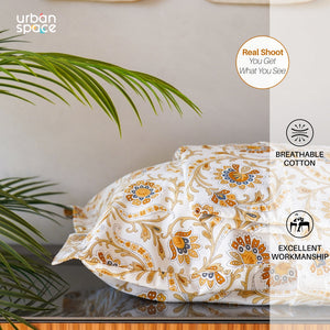 Serene Collection - Breathable 200 TC 100% Pure Cotton Single Bedsheet with Pillow Cover, Guldaudi Floral - Brown