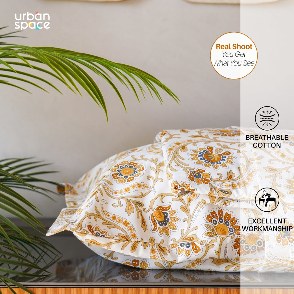 Serene Collection - Breathable 200 TC 100% Pure Cotton Single Bedsheet with Pillow Cover, Guldaudi Floral - Brown