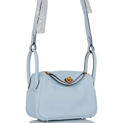 Hermès Mini Lindy Bleu Brume Swift Gold Hardware